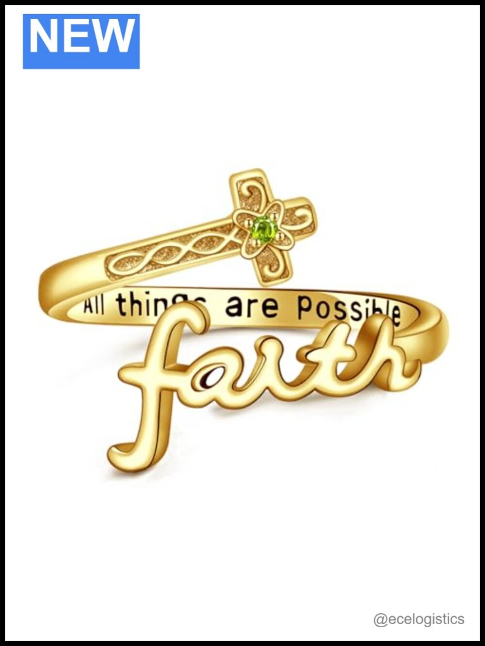 Sterling Silver Cross Faith Birthstone Adjustable Ring
